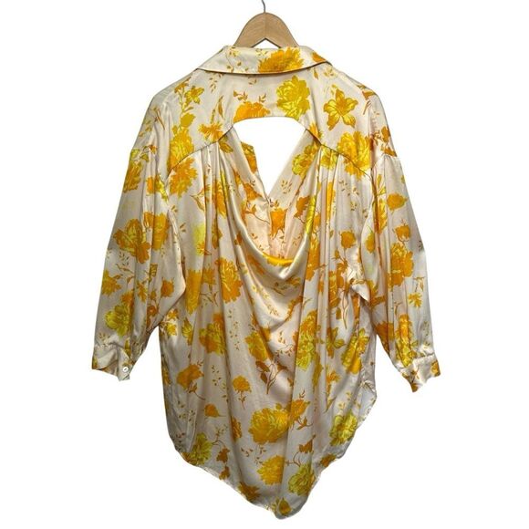 Free People Intimately Silkin' Around Sleep Shirt Yellow Floral, L - Picture 5 of 10